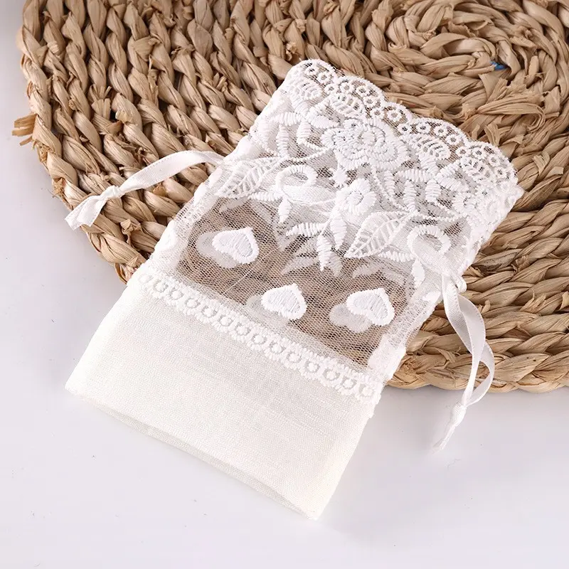 3pcs,white love rose gauze bag, embroidered heart gift bag, party drawstring gift bag, jewelry packaging bag, wedding party decoration gift bag, drawstring gift bag, birthday party gift bag decoration,10cm * 14cm / 3.94 in * 5.51in