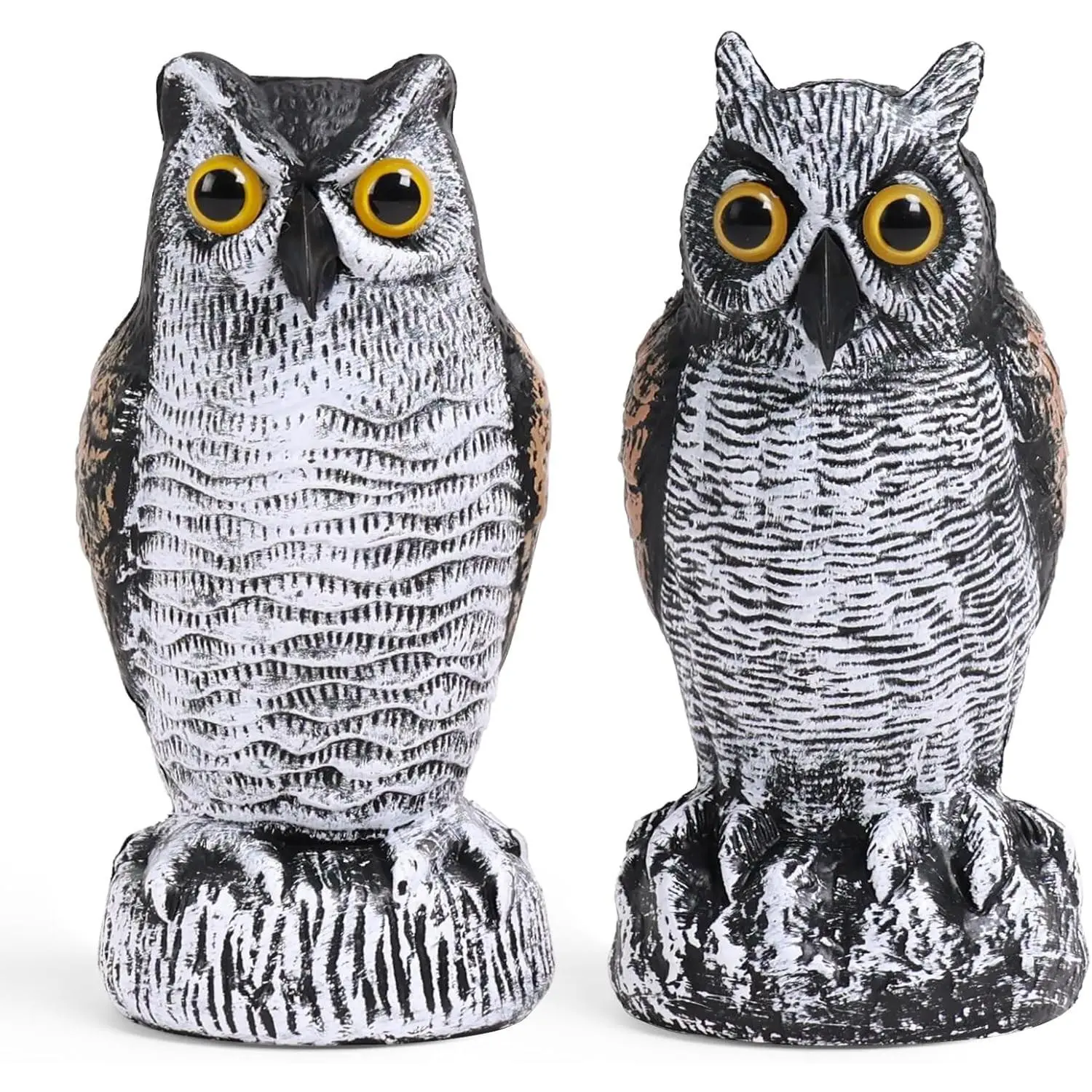 2 Pack Fake Owl, Owl Statue for Garden and Yard Decoration, Weatherproof Plastic Outdoor Owl Decor for Porch Pool Patio Yard, 8-Inch Height, Round + Short Ear Owl