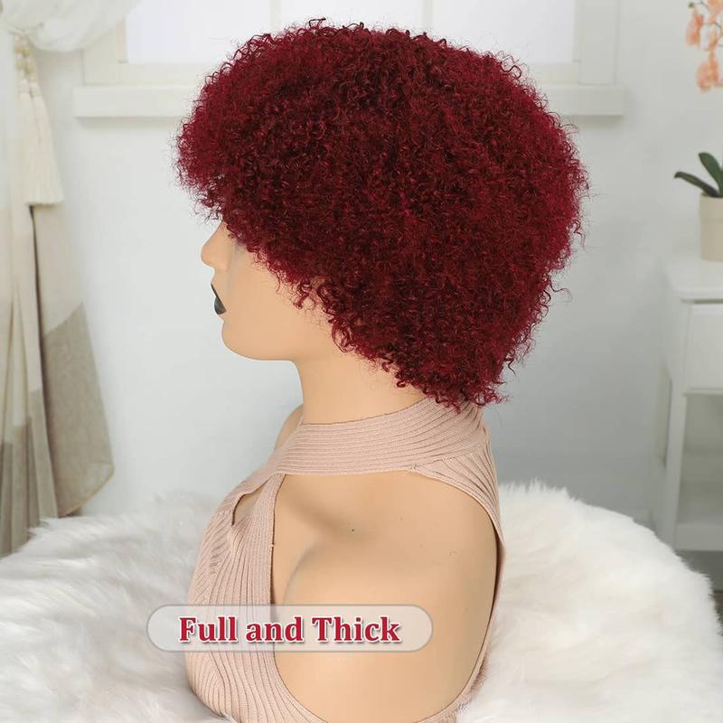 Glueless Wigs Human Hair Afro Kinky Curly Natural Color Wig For Women  Human Hair Soft and Fluffy Glueless Wigs 80s Kinky Curly Wig Cosplay or Daily Use Wigs 180% Density Pixie Curl Afro Wig Onetide Hair