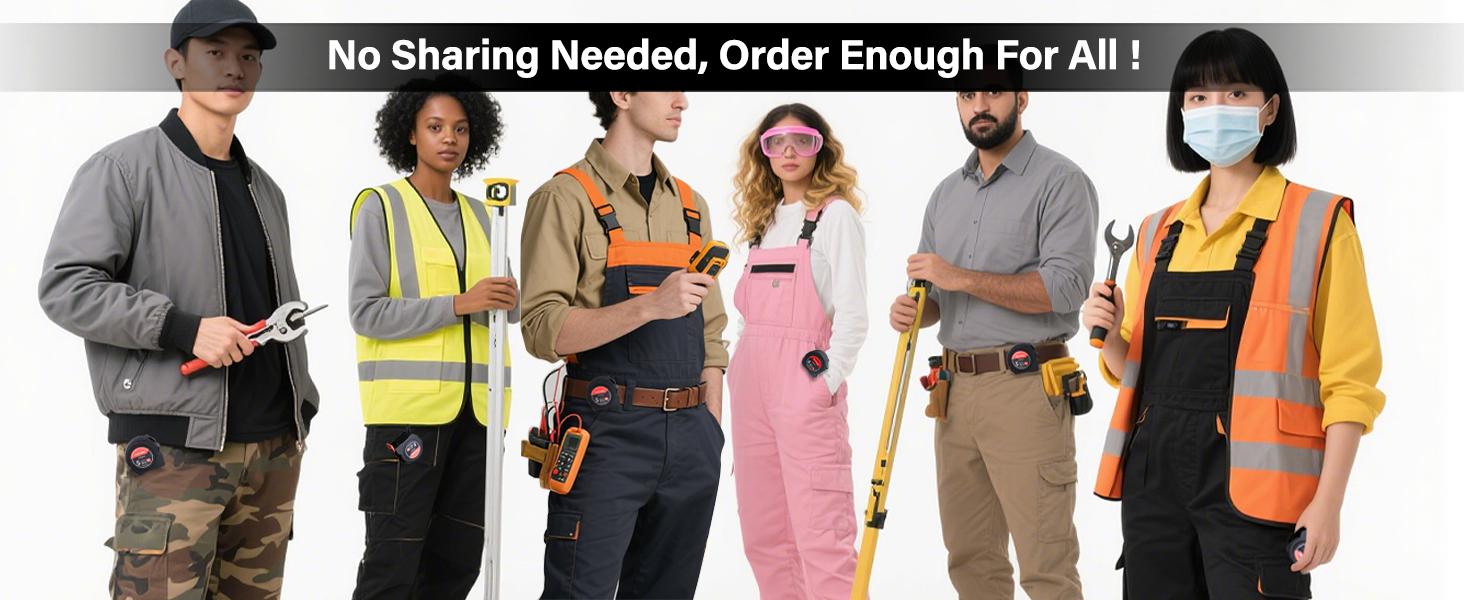 Tape Measure 16ft/5m 6-Pack with Magnetic Hook & Finger Brake Lock |   Fraction 1/8" Dual Metric and Imperial Scale |   Compact for Builders, Woodworkers & Wholesale 25039