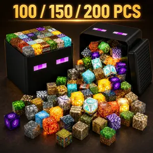 Glowing Magnetic Blocks Set 100/150/200pcs, Random & Glow Blocks, Strong Magnet Adhesion, Pixel Style Building Toy, Stem Educational Toy for Kids Aged 3+