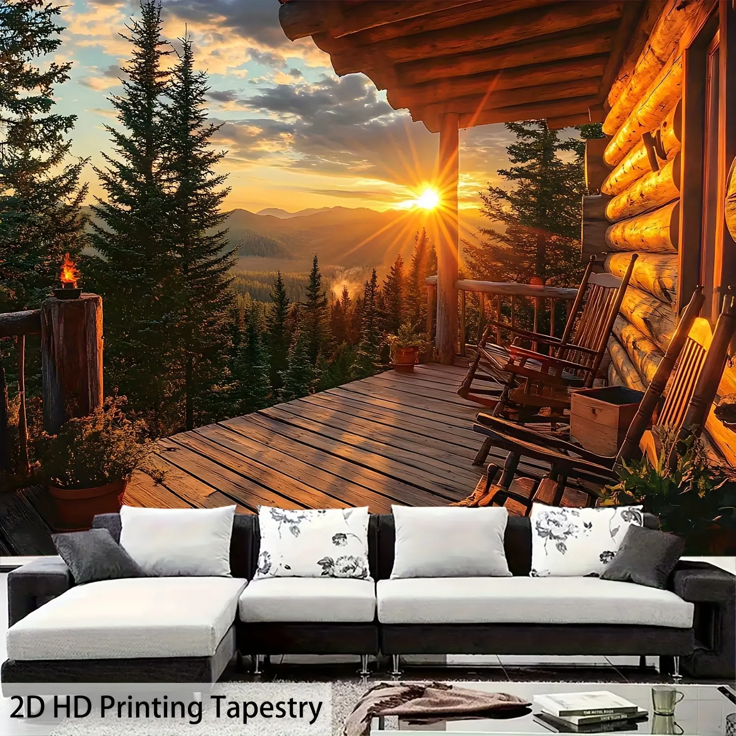 2D plane, [2D flat printing] 1 piece. Fantasy Mystic Forest Sunset Tapestry - an aesthetic wall decoration suitable for living rooms, dormitories, and home decor - for indoor use, horizontal orientation, made of polyester brushed fabric tc