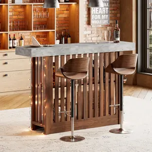 Modern 63" Counter Height Bar Table with 2-Tier Storage Shelves – Pub & Breakfast Table for Dining Room, Kitchen Island, Bistro, Living Room – Easy Assembly – White + Walnut / Gray + Brown Faux Marble