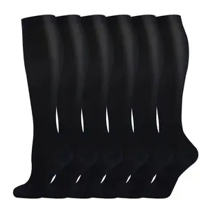 6 Pairs Black Athletic Compression Socks, All-Black Solid Color with Long-lasting Comfort to Reduce Fatigue During Workouts and Long Workdays