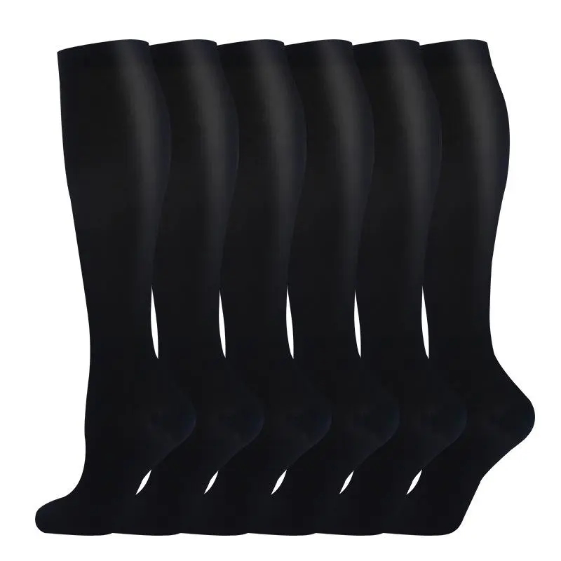 6 Pairs Black Athletic Compression Socks, All-Black Solid Color with Long-lasting Comfort to Reduce Fatigue During Workouts and Long Workdays