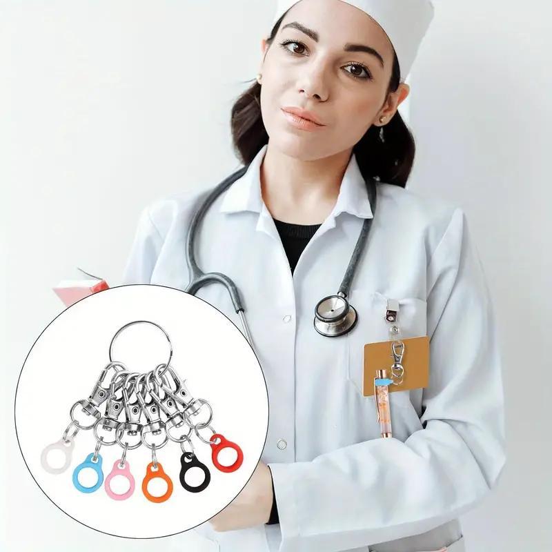 Pen Holder with Badge Reel Clip, Retractable Badge Holders, 6 Counts Durable Silicone & Zinc Alloy Pen Clip without Pen, Assorted Color Stationery & Supplies for Home School Office