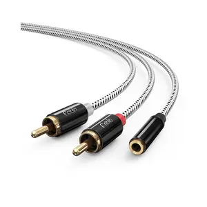 3.5mm Female to 2RCA Male Stereo Audio ,  to 3.5mm Female Y Splitter  Plated for TV, Smartphones, MP3, Tablets, Speakers,  Theater, 0.75FT