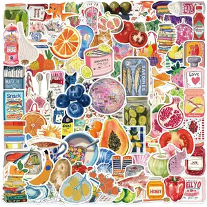 100PCS Cute Food Stickers for Kids, Yummy Food Stickers Snack Hamburger Pizza Cake Donuts, Waterproof Vinyl Stickers for Water Bottle Laptop Skateboard