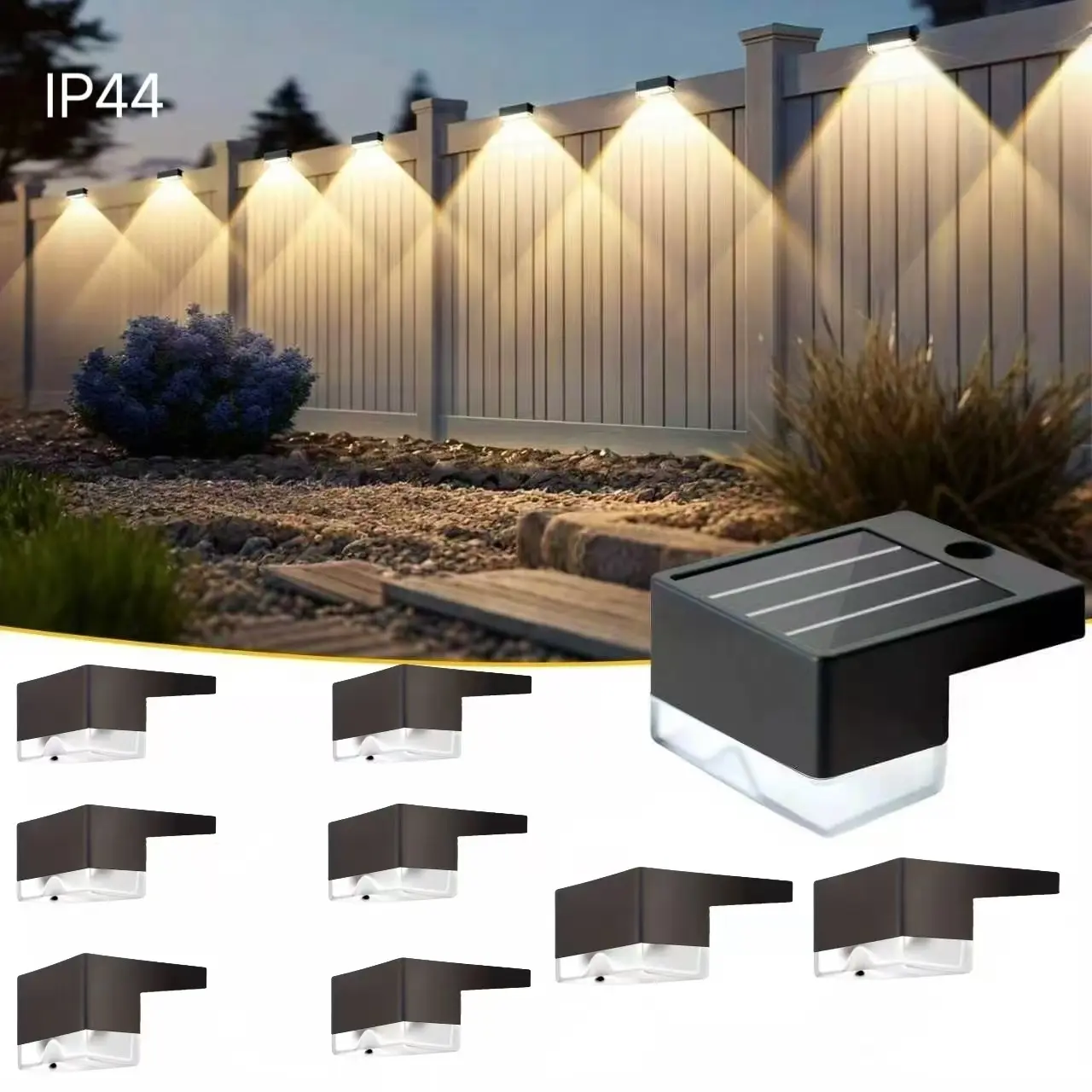 9-Pack Convex Mirror Step Lamps, Solar Rail Lights, Two Light Options, Waterproof, for Home Decor, Balcony, Garden, Courtyard