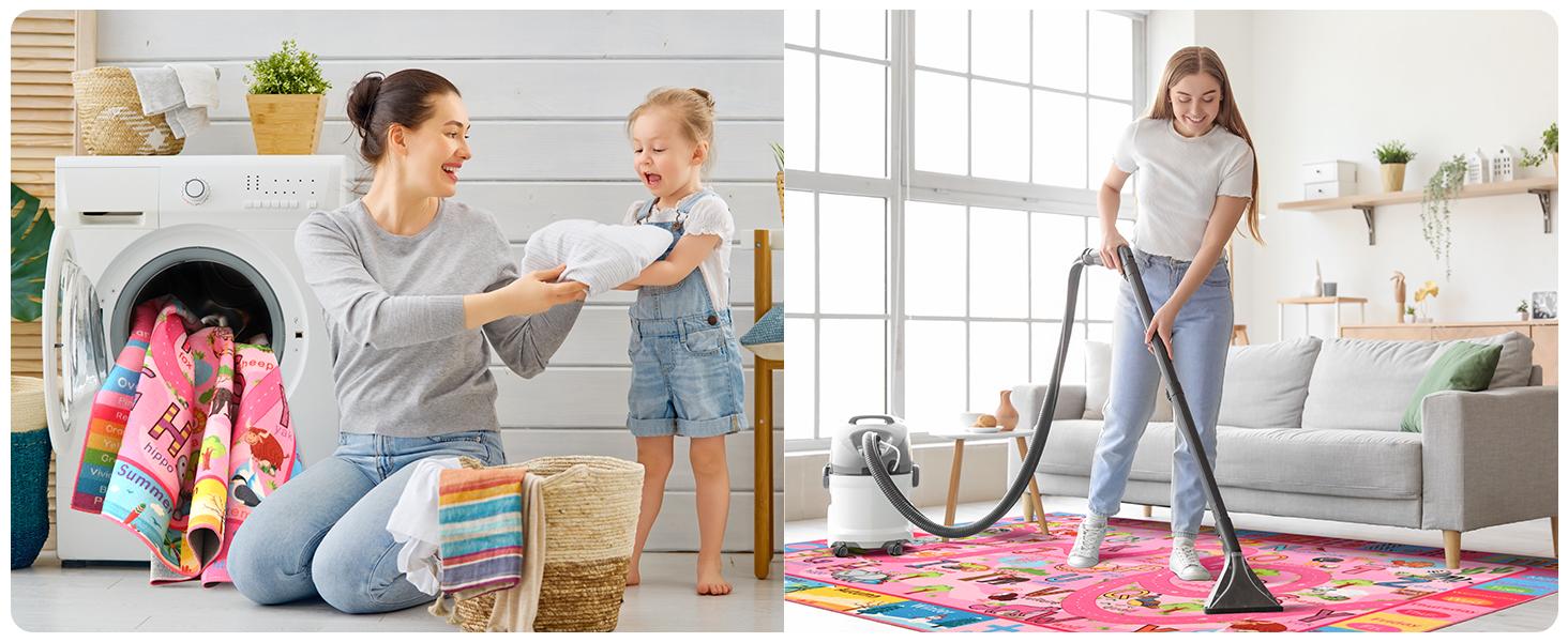 Kids Rug for Playroom, Educational Classroom Rug for Kids Room, Washable Nursery Rugs Non Slip Playroom Rugs Play Mat for Learning ABC Carpet, Numbers, Animal, Colors, Season, 3X5 Feet, Pink