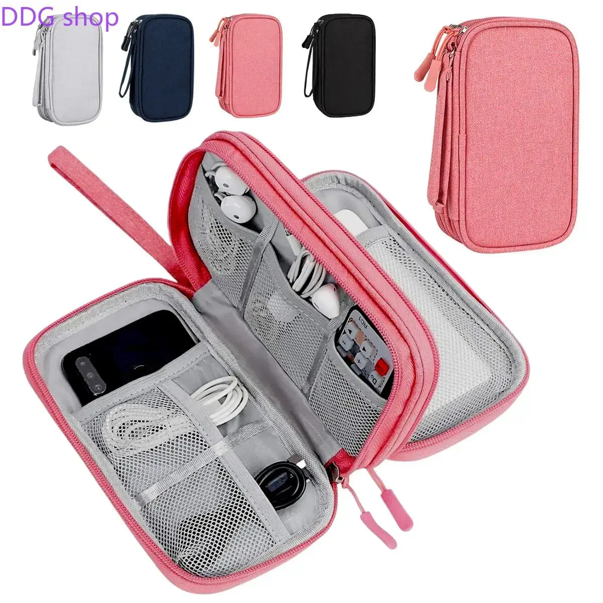 Travel Cable Organizer Pouch Electronic Accessories Carry Case Portable Waterproof Double Layers All-in-One Storage Bag for Cord, Charger, Phone, Earphone, Travel Accessories Essentials for Men Women
