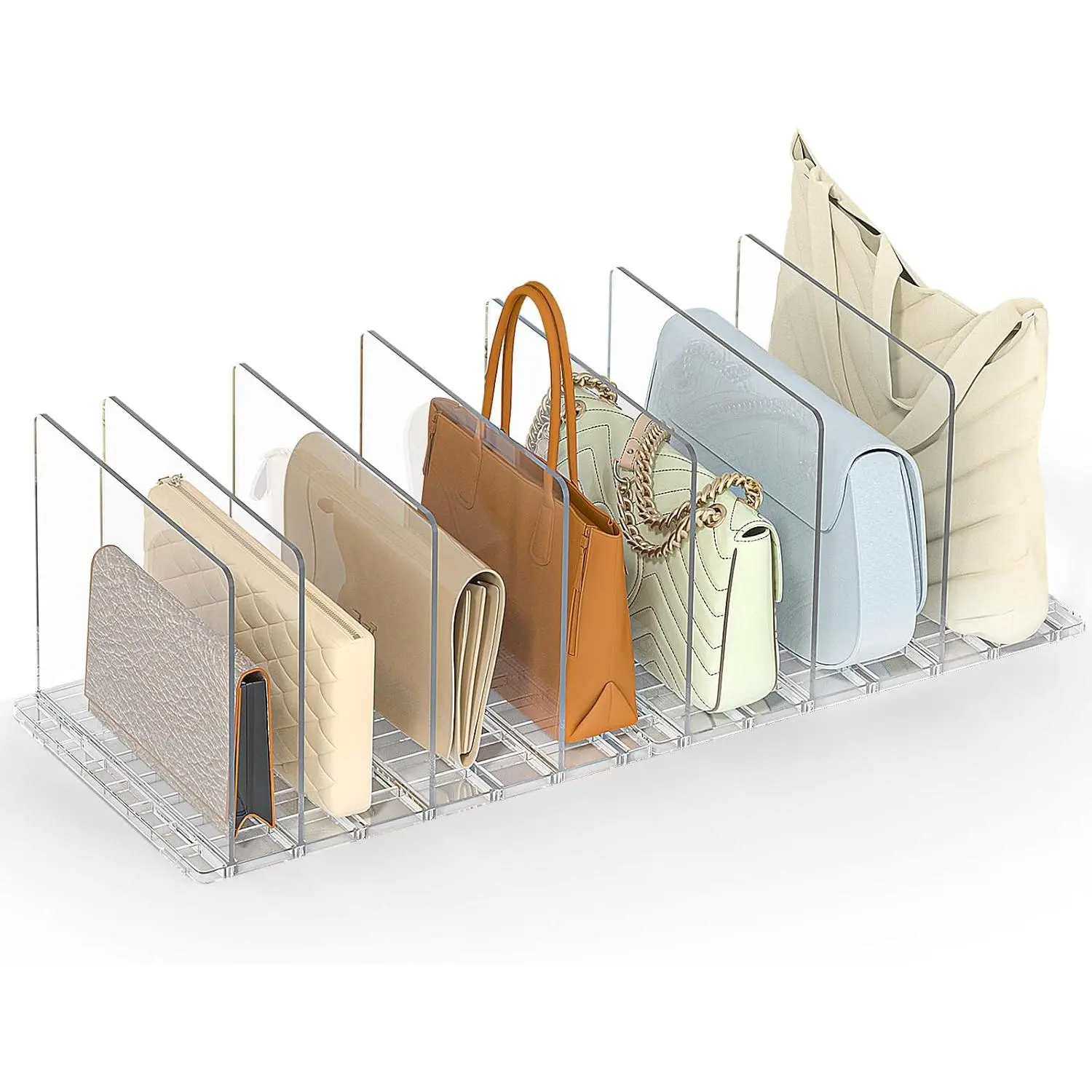 Bag & Purse Organizer for Closet: Adjustable Clear Dividers | Plastic Clutch for Closet Organizers Handbag Storage - Keep Carteras & Pocketbook Upright