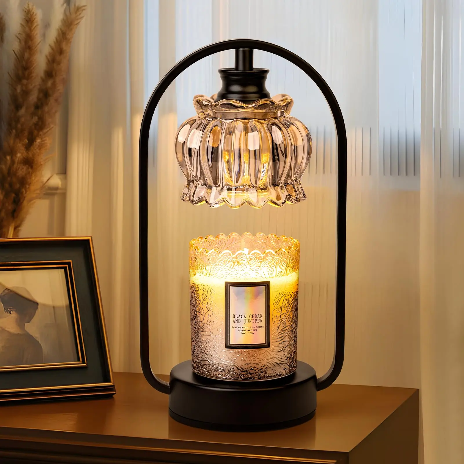 Adjustable Black Candle Warmer Lamp with Timer - Dimmable Electric Candle Holder Decor, Wax Melts Warmer for Jars, Bedroom/Office/Kitchen Home Decor Beside Lamp, Thoughtful Gifts for Women (2 Bulbs Included) Fragrance Ornaments