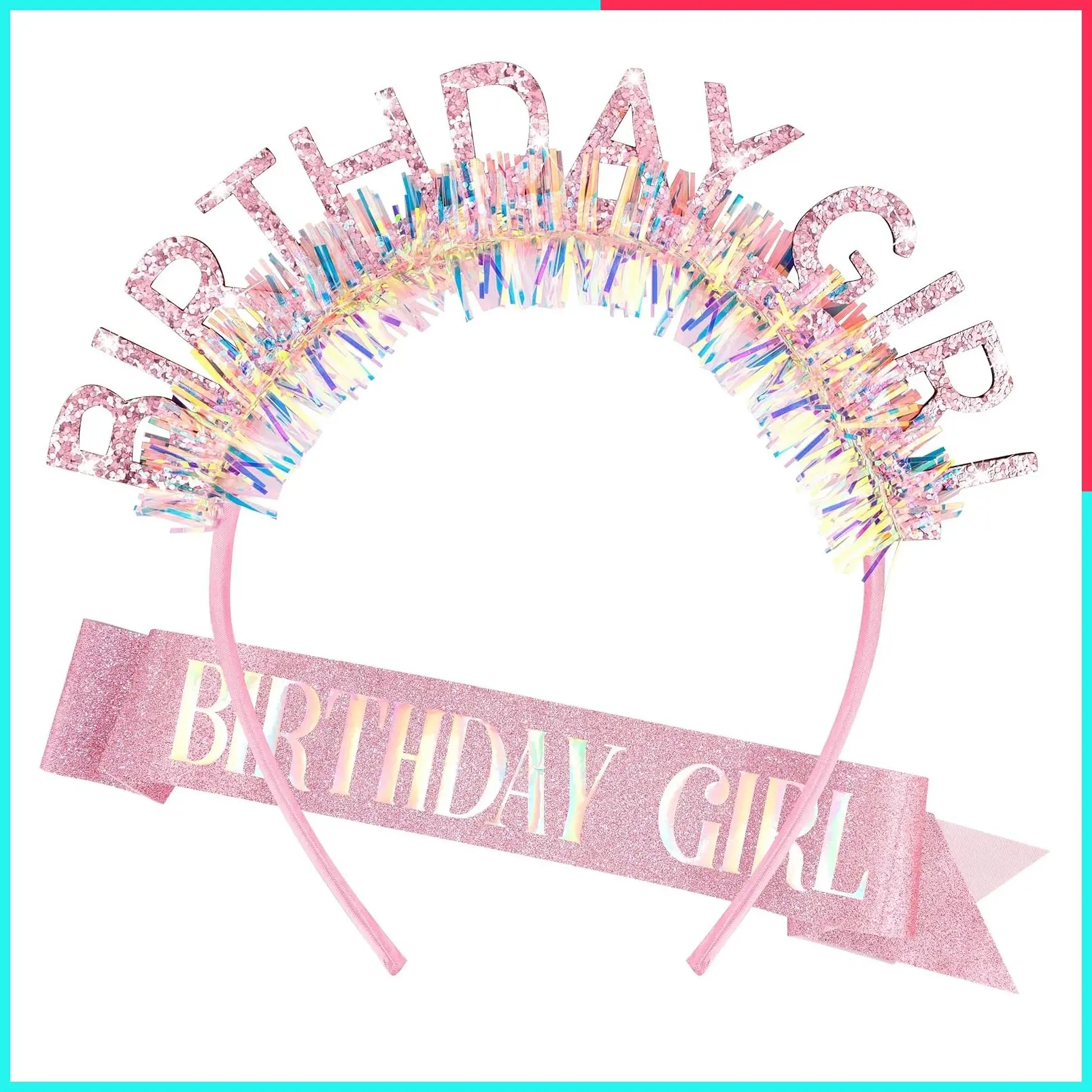 Birthday Girl Headband & Sash Set - Pink Glitter Letter Tiara Crown, Women & Girls Birthday Decorations Accessories Gift for Her (A1 Pink)