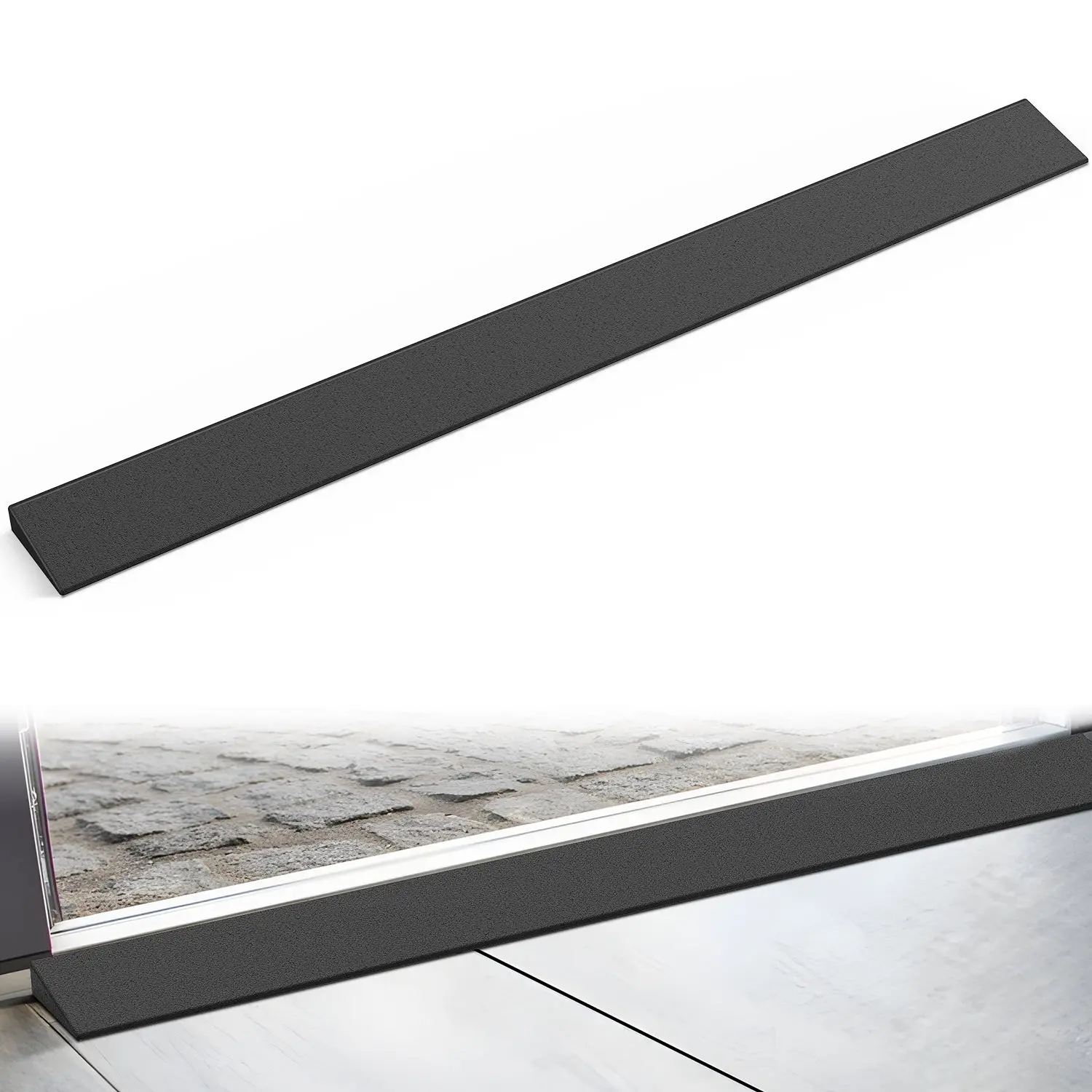 Nilight Low Profile Natural Rubber Threshold Ramp, 39.4x3.2x1 in Wide Eco-Friendly Customizable Fit Ramp, Quick Setup, Effortless-Stable-Reliable Doorway Access, Tripping Hazard Eliminator for Curbs/Home Steps (Indoor/Outdoor), Eliminates Tripping Hazards