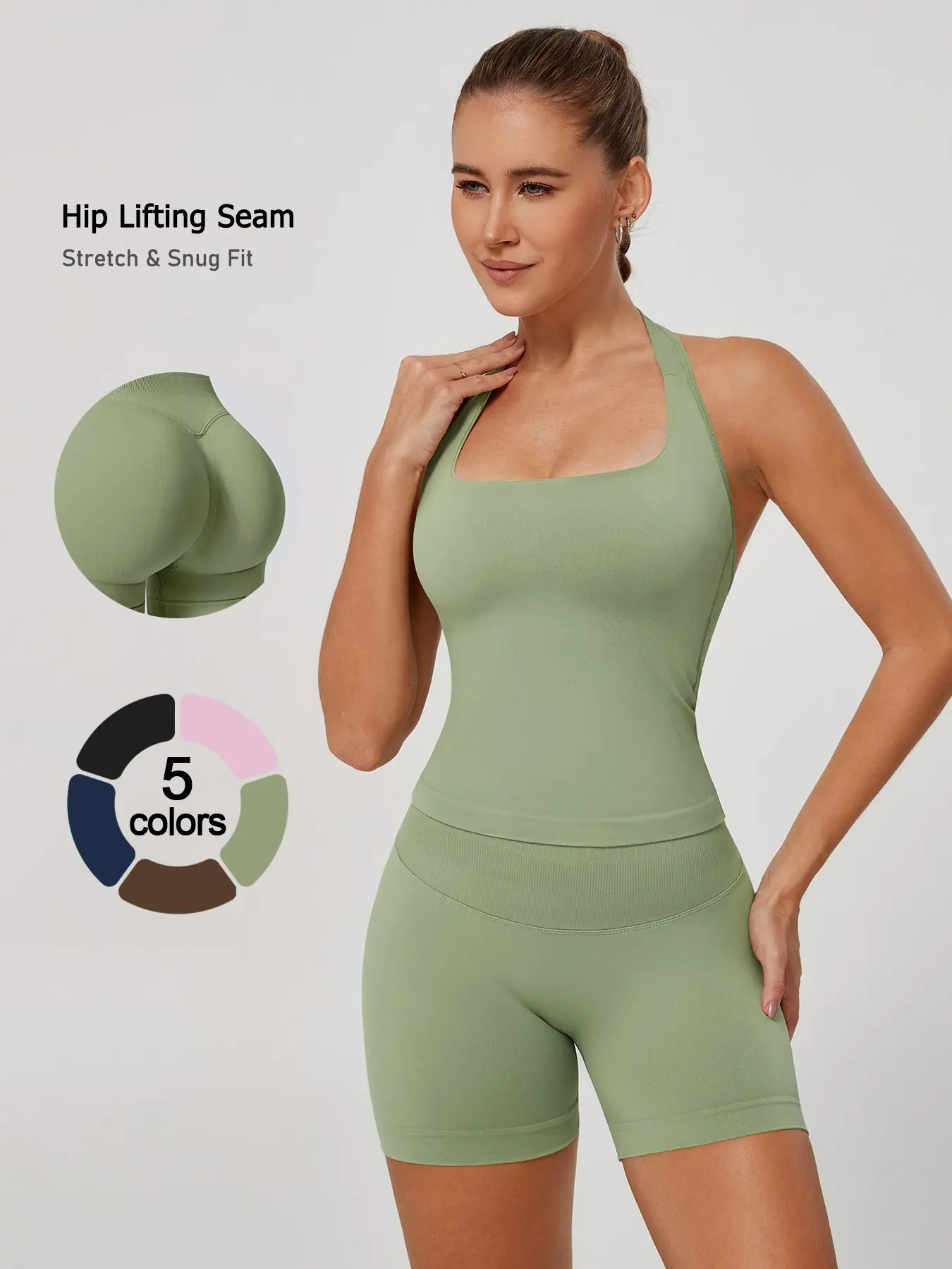 Women's Two-Piece Sportswear Set, Soft High-Elastic Bare Feel Fabric, Smooth Fit, No Friction, High-Waisted Shorts, Fitness & Daily Wear
