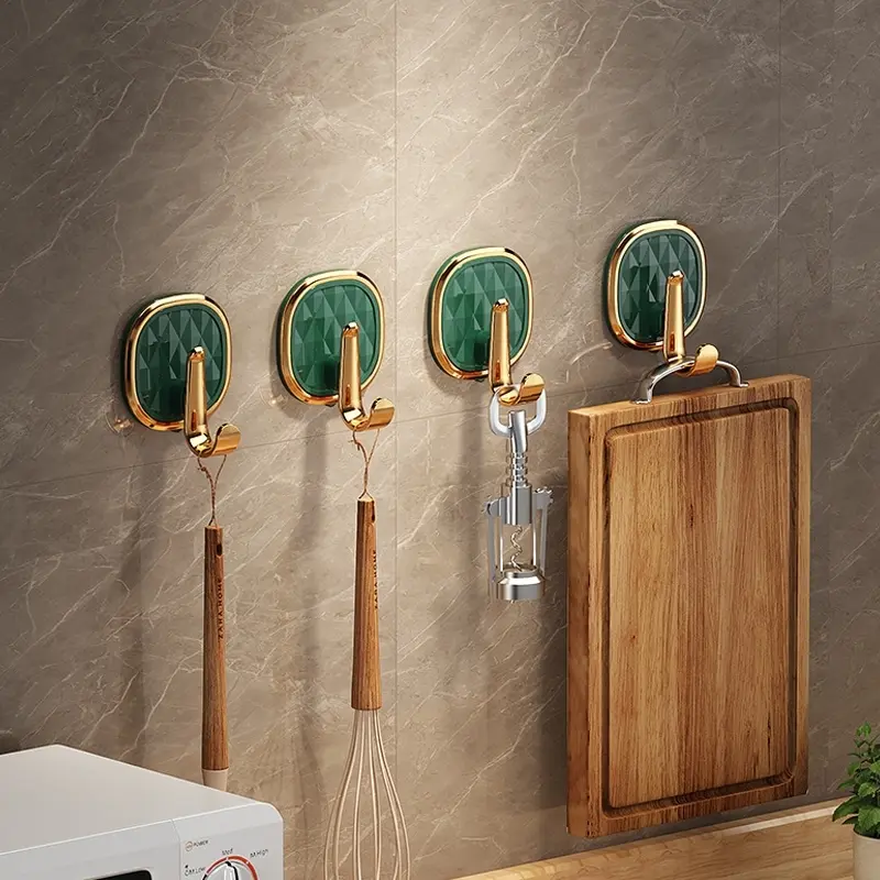 4-Piece Elegant Colorful Adhesive Hooks, Easy Installation No-Drill Wall Hook for Clothes & Towels, Modern Bathroom Home Decor Accessories