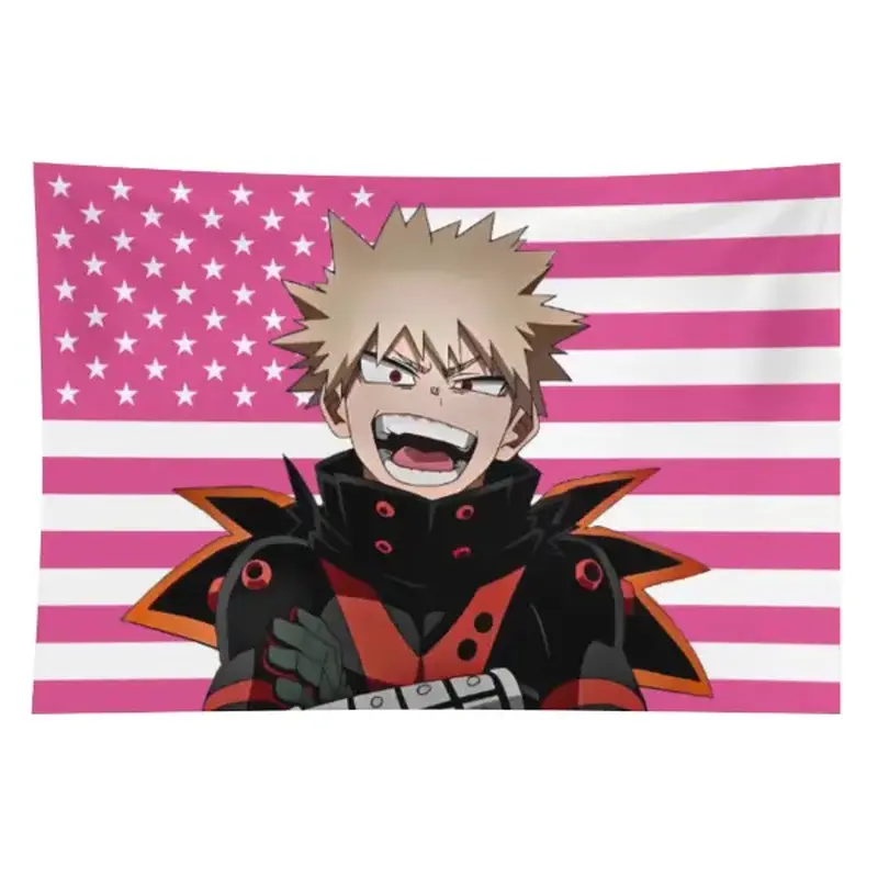 2026 Design Funny Anime Bakugo Katsuki Print Wall Tapestry, Cotton-Linen Decorative Cloth, Multiple Size Options, Bedroom Room Decor Flag, Cute Outdoor Banner Home Gift