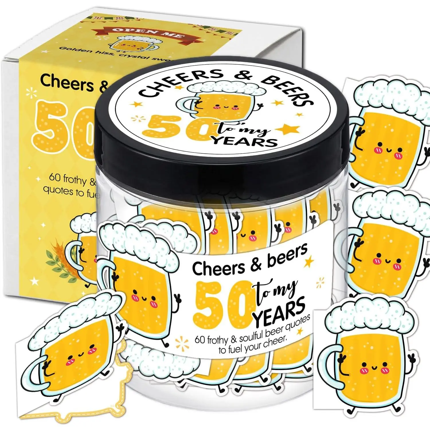 50th Birthday Gifts for Women Men,Positive Affirmation Jar with 60 Uplifting Cards,Funny  Lover Gifts for  Coworkers,Cheers Birthday Present,Office Desk Decor and Party Supplies