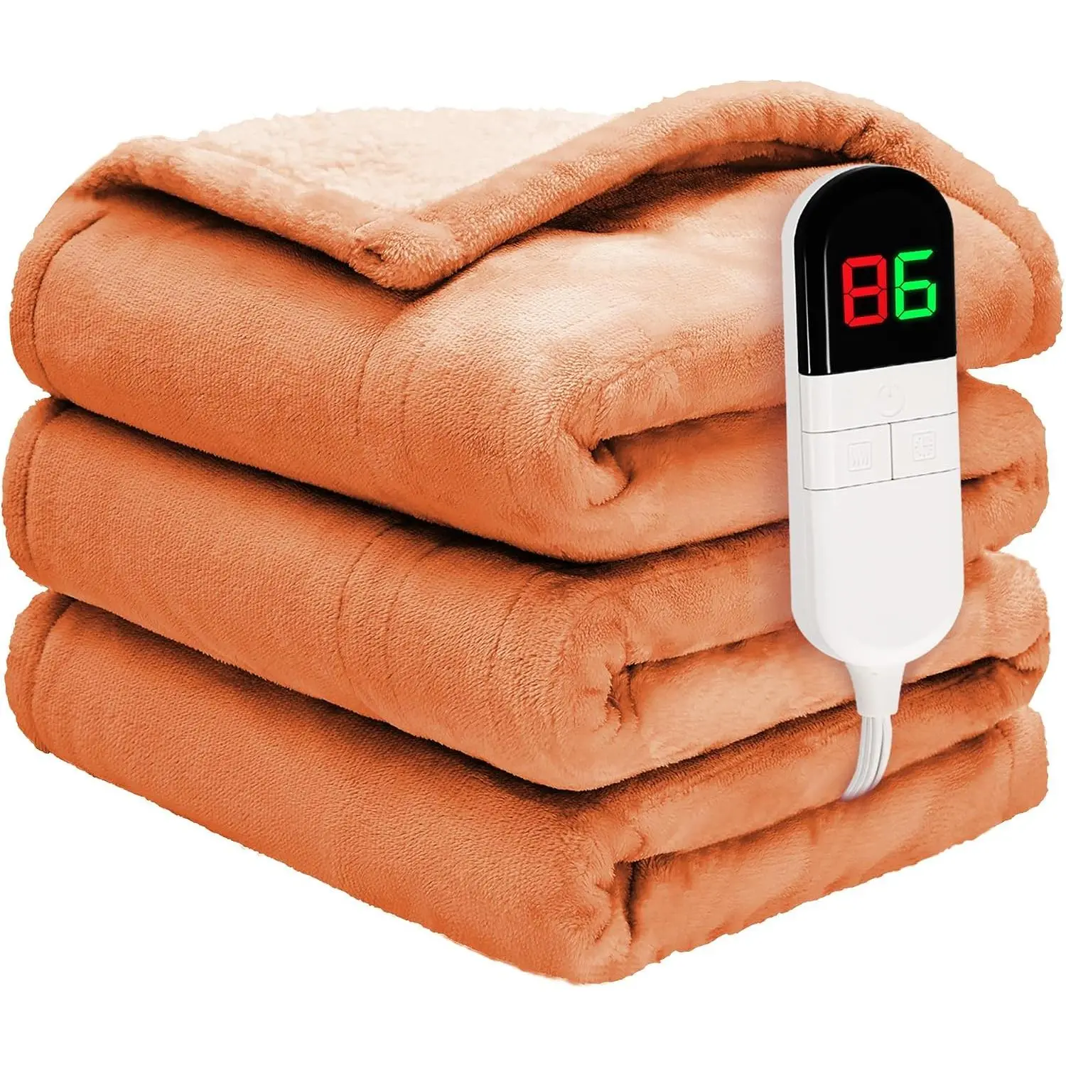 Heated Throw Blanket 50"×60" -  Cosy Soft Electric Blanket with 6 Heating Levels, Heating Flannel Sherpa Blanket for Bed & Couch - Auto Shut Off/Machine Washable (Orange)