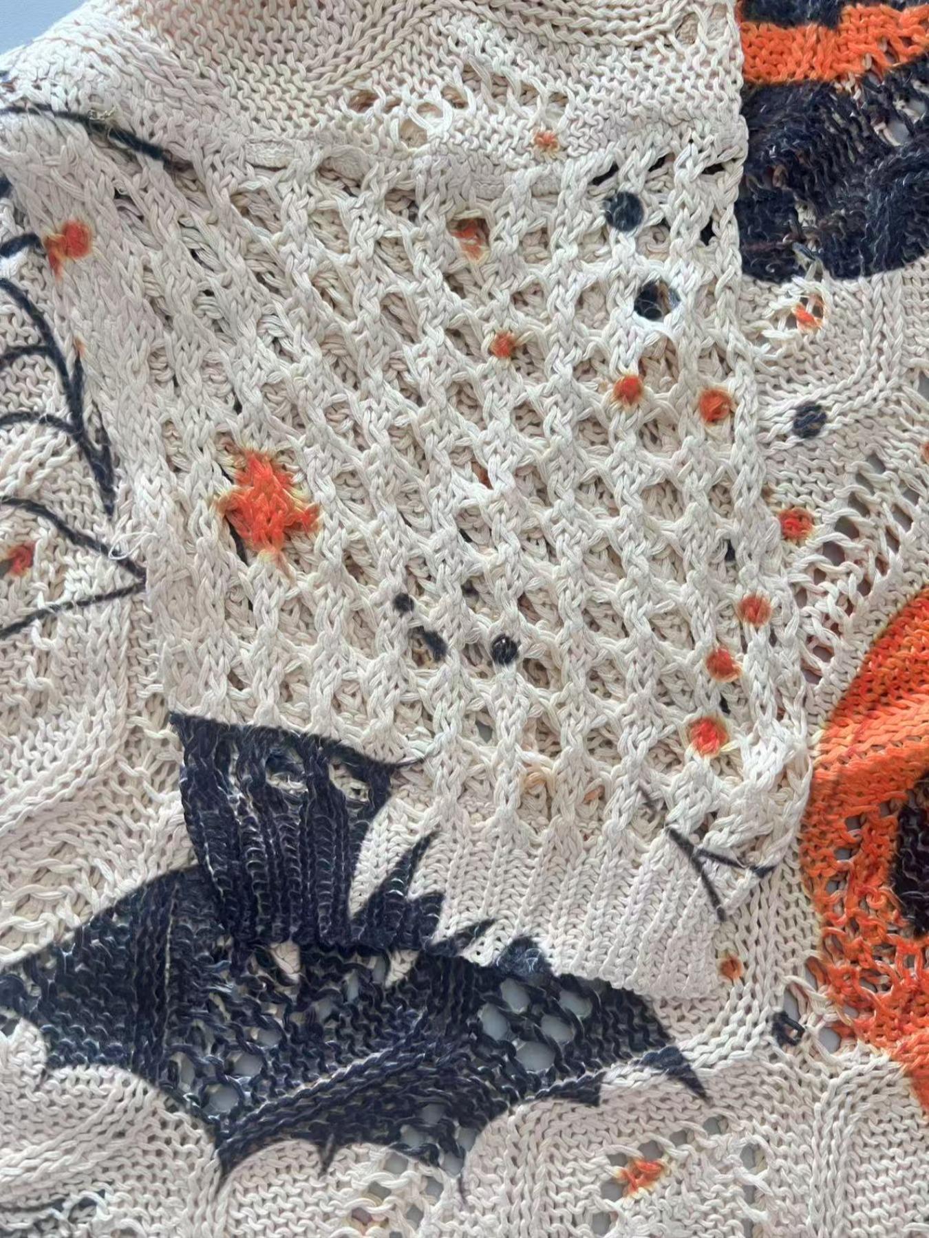 Women's Halloween Pumpkin Print Long Sleeve Knit Top, Casual Elegant Flowy Vacation Style, Loose Fit Batwing Shoulder, Spring Summer Fall Wear