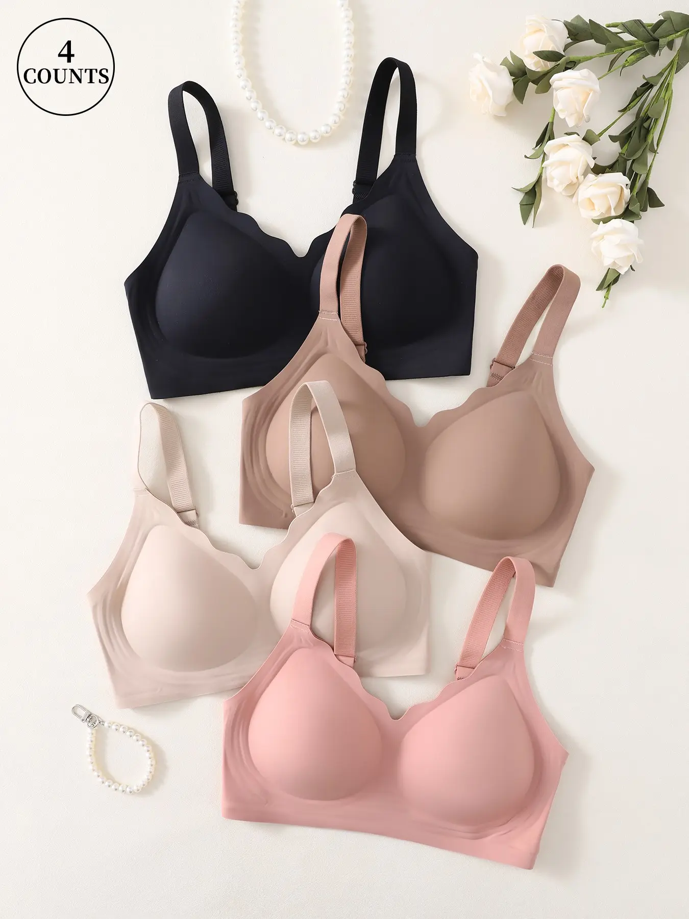 4pcs Jelly Bra Set, Wireless Seamless Adjustable Design, Medium Support, Comfortable & Stylish, Ideal for Everyday Wear, Perfect Gift Choice