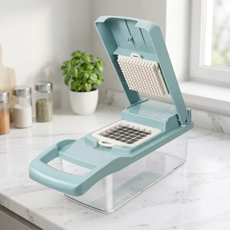 🥗 Multi-Functional Vegetable Chopper & Onion Dicer, Salad Dicer, Vegetable Slicer ｜ Heavy Duty Food Chopper Cutter with Clear Container & Interchangeable Blades