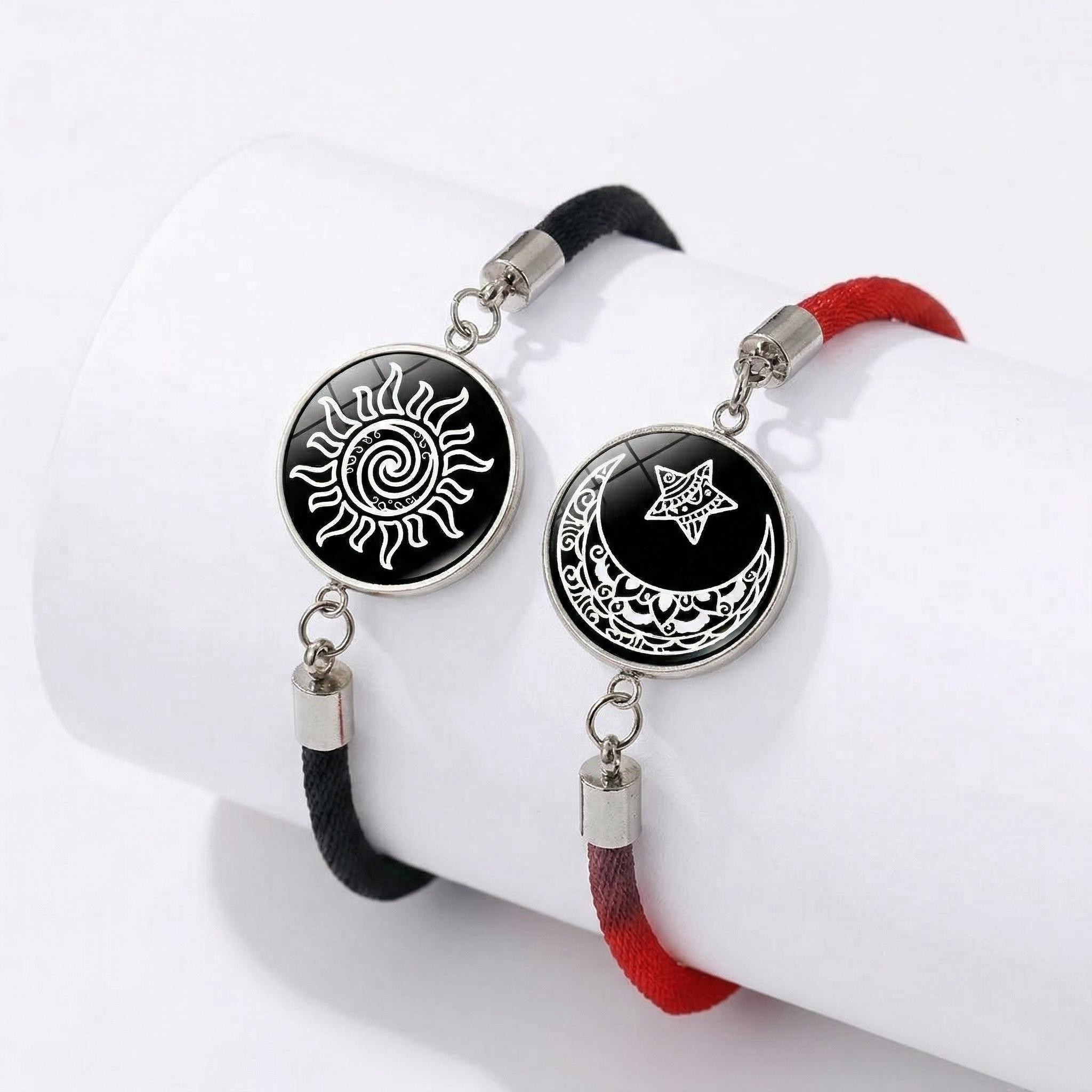 2Pcs Luminous Sun and Moon Couple Bracelets - Glow in The Dark Matching Braided Leather Jewelry, Adjustable Friendship Gift for Boyfriend Girlfriend, Anniversary & Valentine's Day 2Pcs Luminous Sun and Moon Couple Bracelets - Glow in The Dark Matching Braided Leather Jewelry, Adjustable Friendship Gift for Boyfriend Girlfriend, Anniversary & Valentine's Day