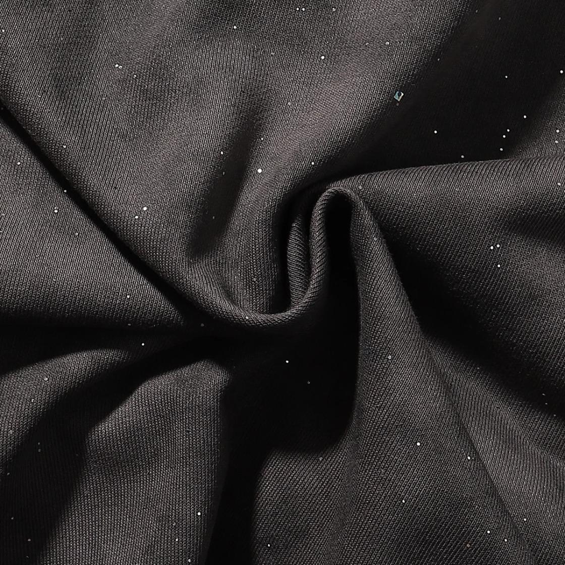 Sparkling Rhinestone Crew Neck T-Shirt, Unisex Loose Cotton Summer Tee, Plus Size, Bling Character Print, Washed Gray Full Diamond Cropped Top for Men Women