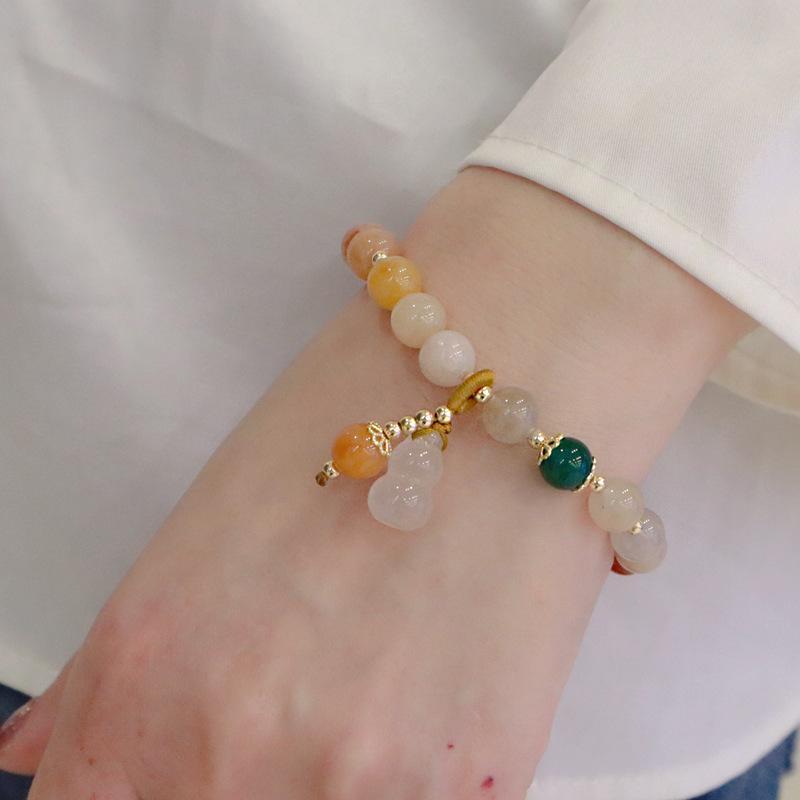 Colorful Jade Bracelet With Gourd Peanut Retro Chinese Style Jewelry For Girlfriend Gifts