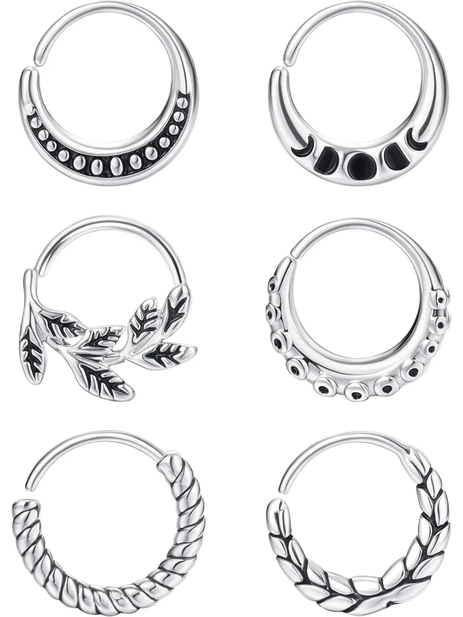 6pcs Stainless Steel 20G Nose Rings Hoop Cartilage Earrings Helix Tragus Daith Piercing 9mm Septum Rings Body Piercing Jewelry for Women Men