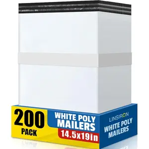 Poly Mailers 14.5x19 Inch 200 Pcs, Large Shipping Bags for Clothing, Waterproof Strong Adhensive Mailing Bags for Small Business, Tear-resistant Mailers Poly Bags Mailing Envelopes White