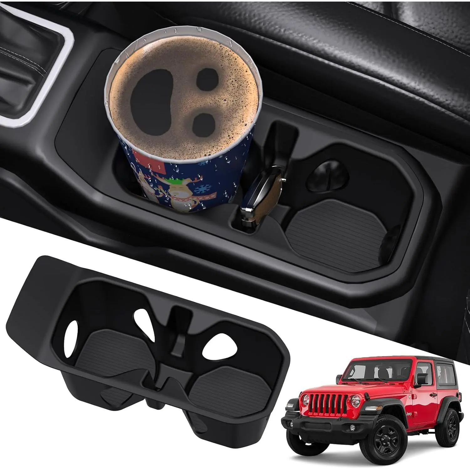 Cup Holder Insert Coaster Fit for Jeep Wrangler & Gladiator| Fit for 2018-2025 Wrangler JL/JLU/4XE & 2020-2025 Gladiator JT, not JK.Silicone pad, easy to clean, non-slip heat resistant.