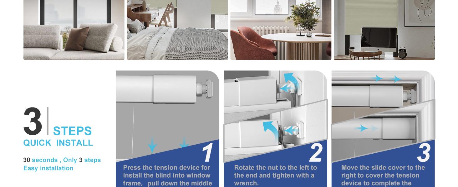 No Drill No Tools Cellular Shades Top Down Bottom Up Honeycomb Blinds Blackout Cordless Window Blinds Easy to Install Cellular Shade for Windows