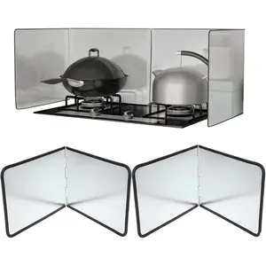 2PCS 12×16 inch Foldable 2 Sided Stainless Steel Grease Oil Splatter Guard Splash Shield Backsplash for Stove Top Kitchen Wall Baking Protector