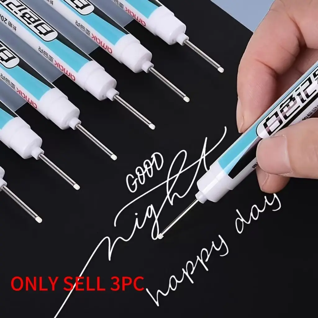 White Marker Pen (3 Counts), Quick Dry Marker Pen, Art Marker Pen, Anti-fading Pen, DIY Craft Pen for Glass, Faux Leather, Wood, Metal