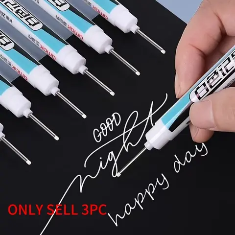 White Marker Pen (3 Counts), Quick Dry Marker Pen, Anti-fading Pen, DIY Craft Pen for Glass, Faux Leather, Wood, Metal, Drawing Markers