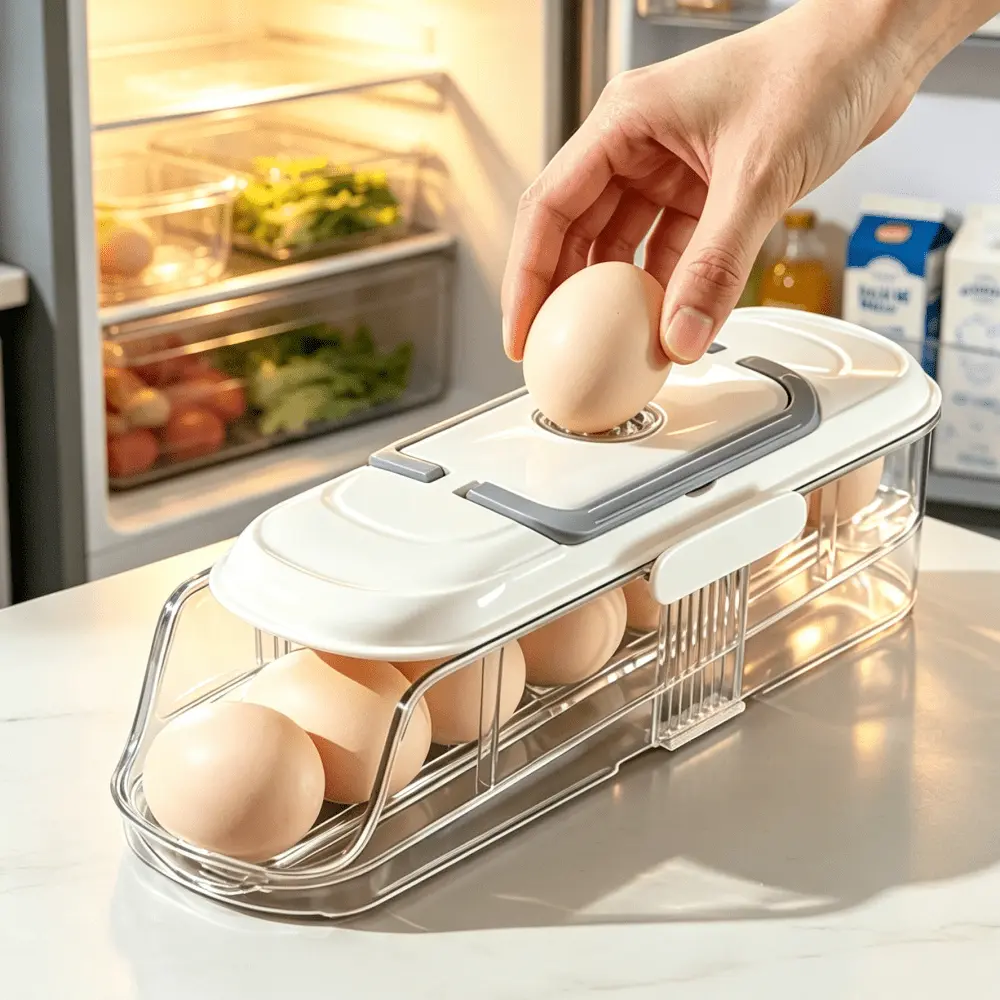 Egg Storage Basket | Can Hold 7 Eggs, Automatic Egg Turner, Timer Egg Storage Box with Lid, Creative Countertop Storage Rack, Refrigerator Egg Rack, Home Kitchen Storage Solution, Suitable for Storing Eggs, Duck Eggs, Goose Eggs