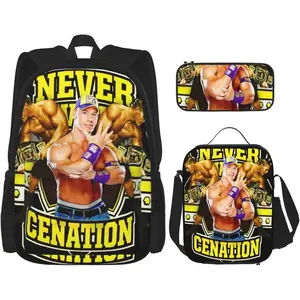 John Cena Backpack 3 Pieces Set With Lunch Bag And Pencil Case Lightweight Daypack Set with Lunch Box Pencil Bag for Travel Camping Hiking Game Fans Gift