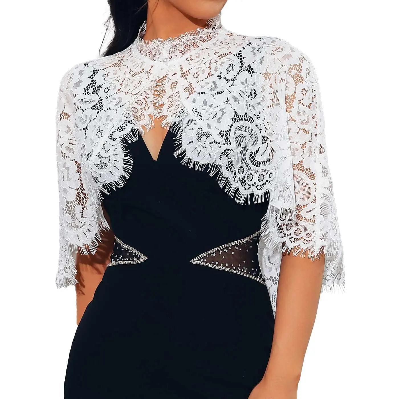 Women's Elegant Embroidered Lace Capelet - Adult Formal Bridal Draping Shawl Wrap, Lacy Decorative Bolero Shrug, Light Cover-Up Scarf Accessory, 1 Size, Embroidered Lace Shawls, Lacy Shawls