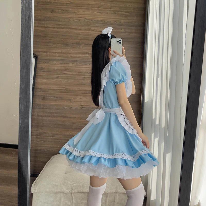 Lolita Maid Dress Costumes Blue Alice Playing Cards Cosplay For Girls Woman Waitress Alice Poker Maid Party Stage Costume