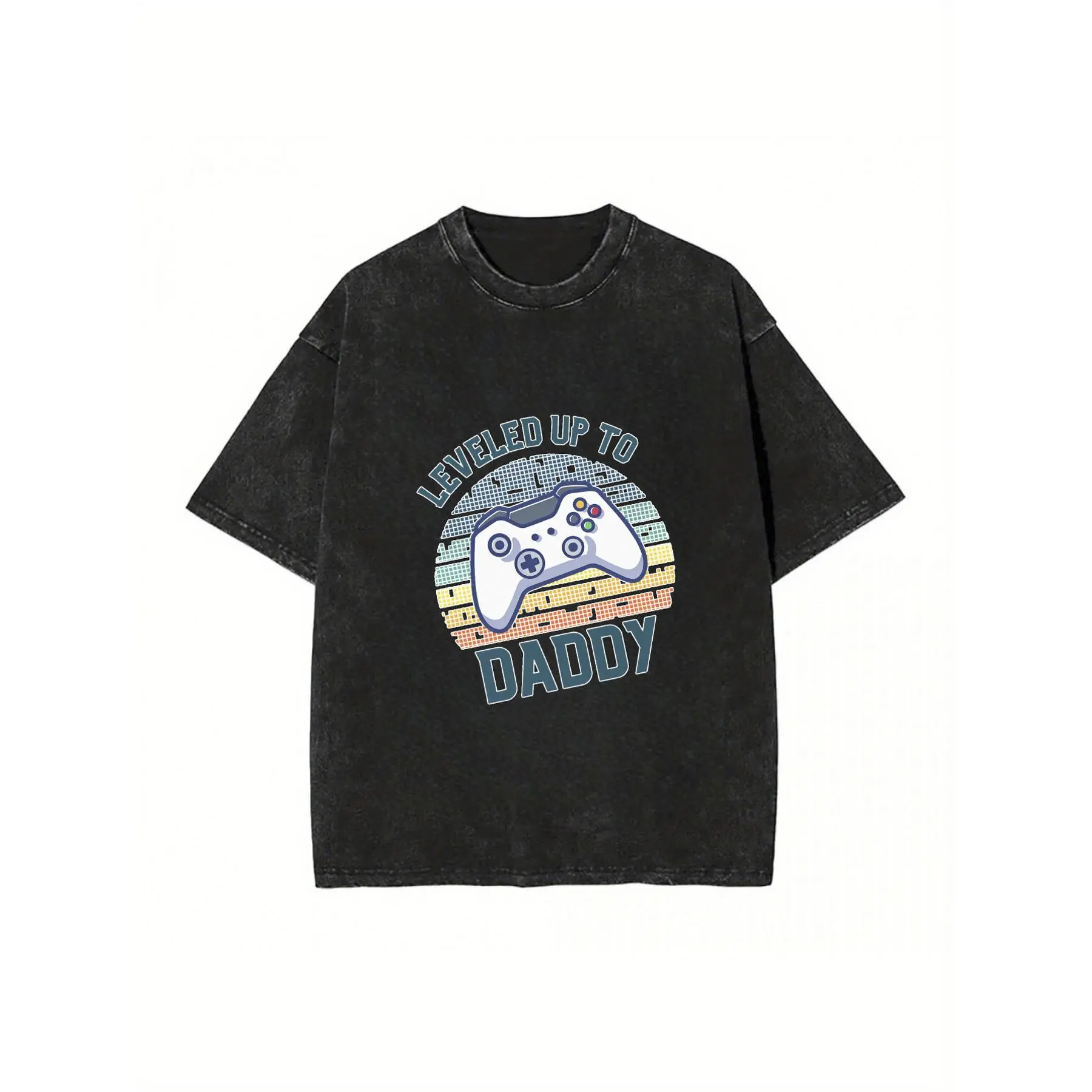Video game short-sleeve Father's Day gift upgraded version for dad to play games, men's casual washed T-shirt, 6 sizes available, summer men's and women's printed washed T-shirt