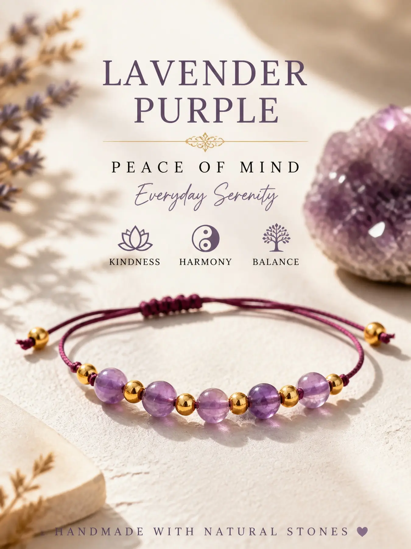 Purple Amethyst Beaded Bracelet  Elegant Crystal Stone Jewelry with Gold Beads, Adjustable String Bracelet for Women, Stylish Everyday Accessory