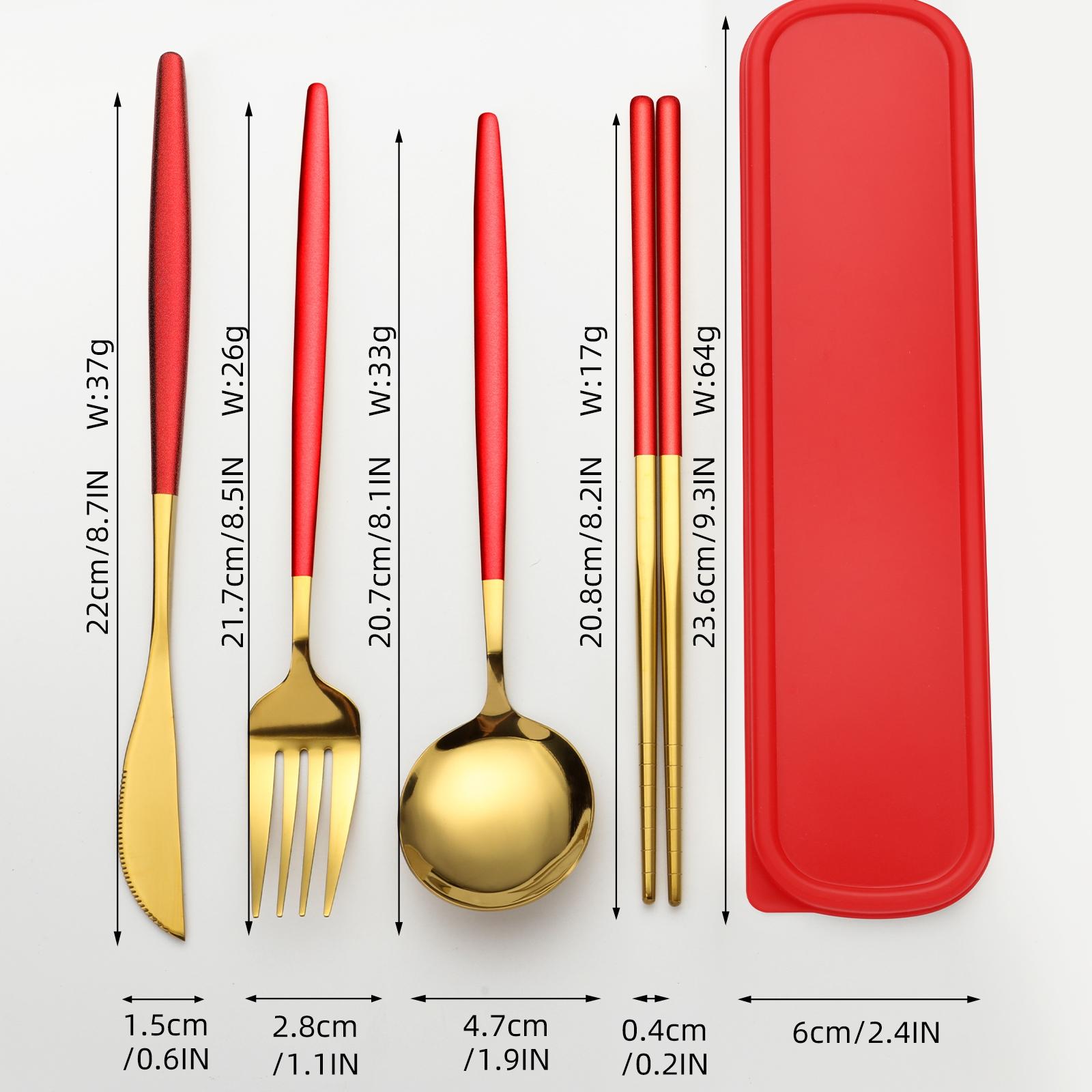 Stainless Steel Flatware Set with Travel Organizer Case, 4-Piece Reusable Cutlery Kit for Home, Office, School, Camping & Outdoor Adventures, Gold -RR