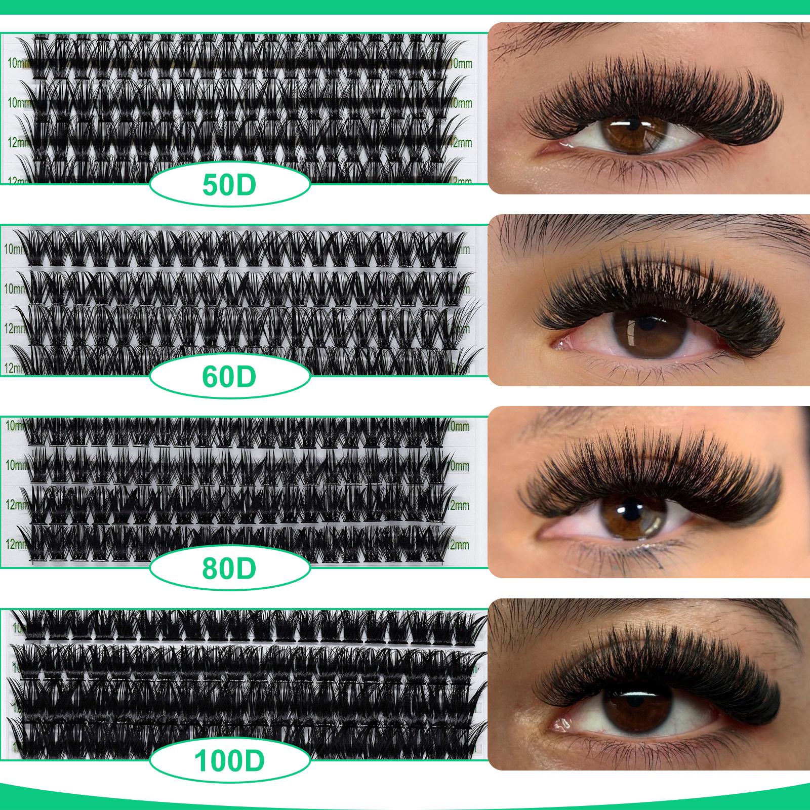 Mixed Length Individual Lash Clusters False Eyelashes Kit, D Curl Lashes with Bond & Seal, Eye Makeup Enhancement Tool for Women, Cosmetic