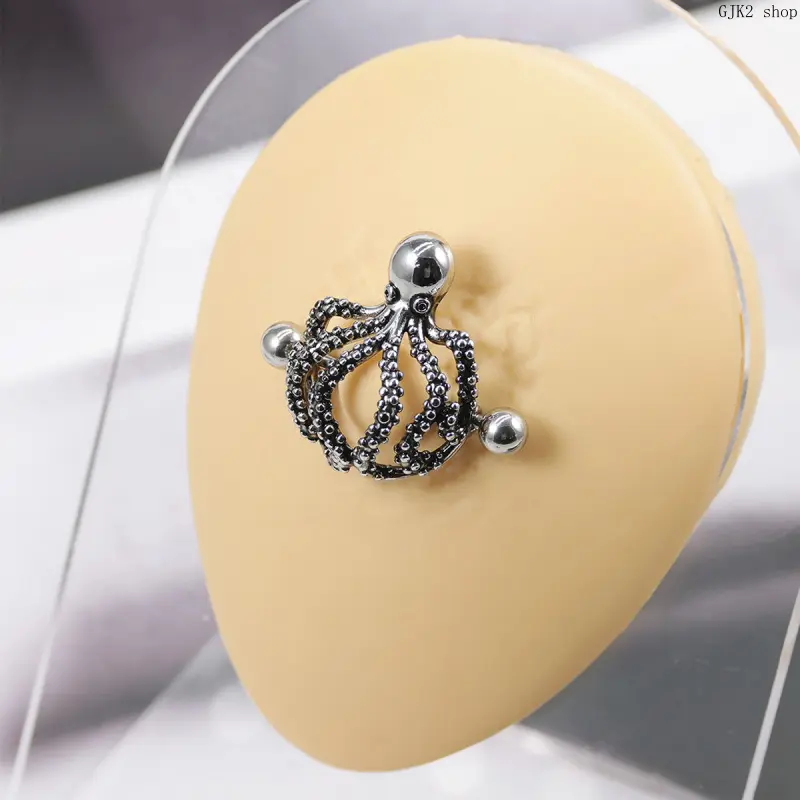 Stainless Steel Nipple Rings, Gothic Heart Spider Octopus Alien Body Piercing Jewelry, Women Body Piercing Barbell