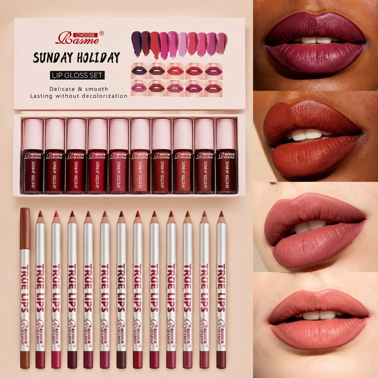 22Pcs Matte Lip Combo Kit | 10 Liquid Lip Gloss + 12 Cream Lip Liner Pencils Waterproof Transfer Resistant Lip Color Lip Makeup Set