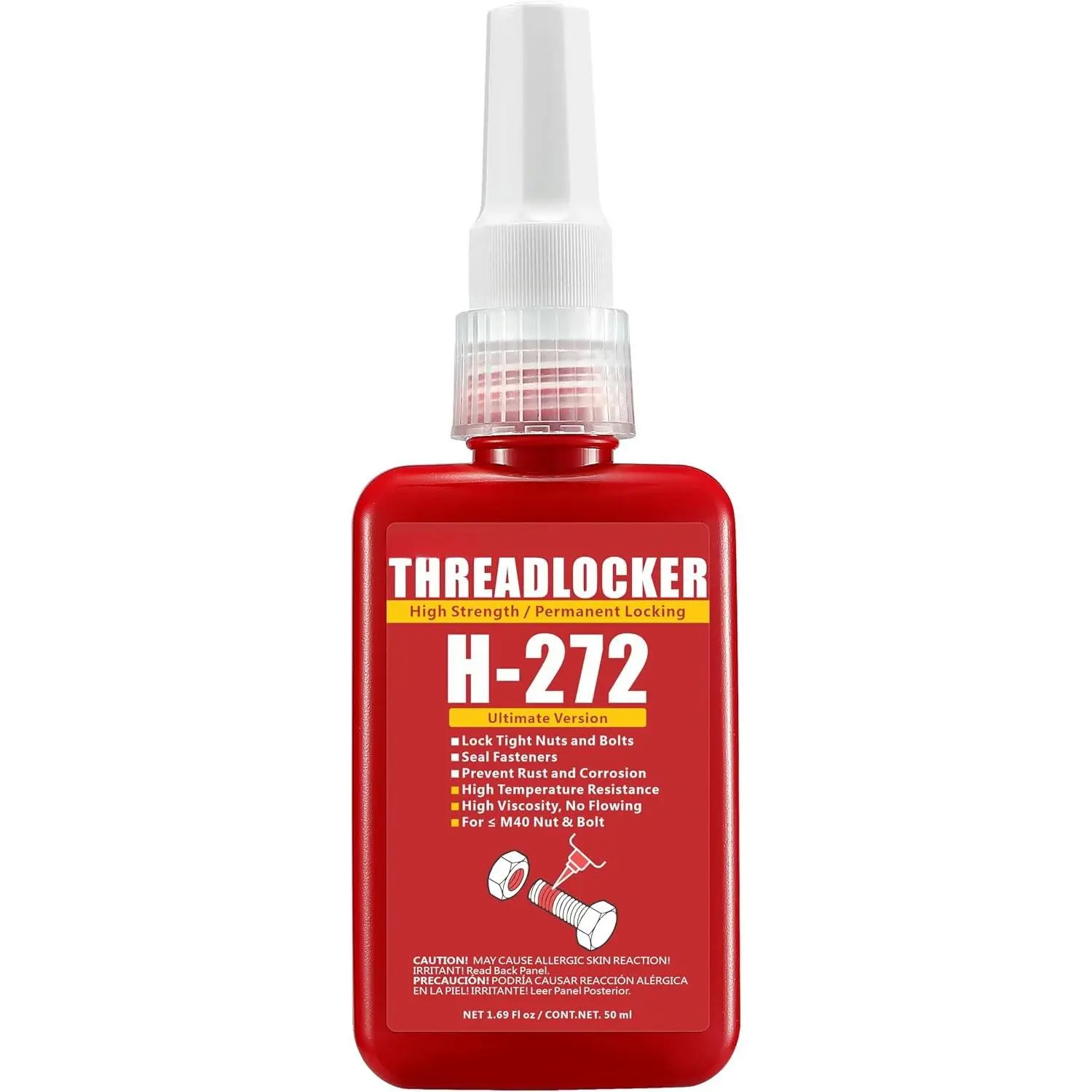 Red Thread Locker 272 Nuts &  Locker High Strength Permanent Locking 1.69 Fl oz Threadlocker Lock Tight & Seal Fasteners Anaerobic Curing Metal Glue (272)