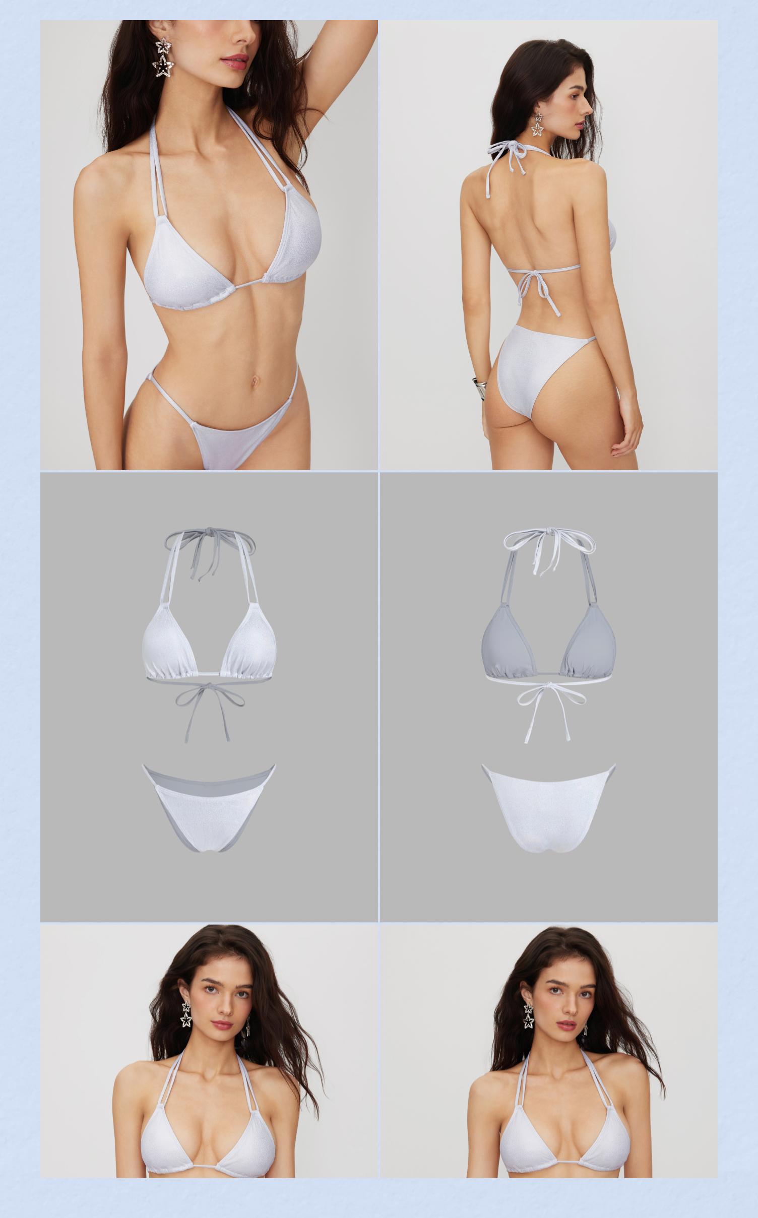 Cider Sequin Halter Neckline Knotted Triangle Thong Bikini Set