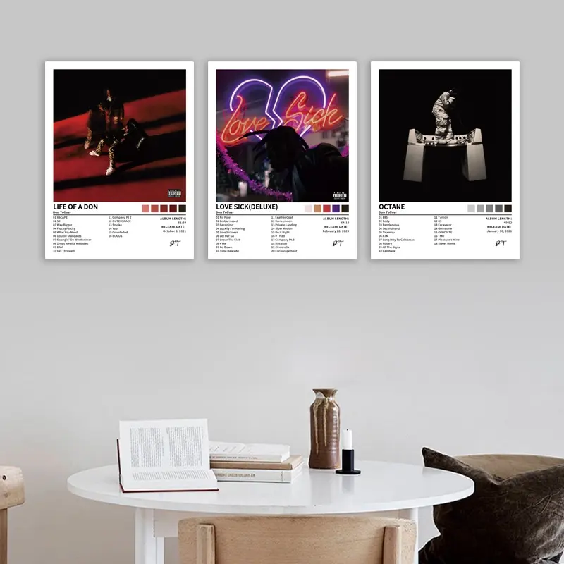 3 Piece Music Album Cover Canvas Poster Set, R&b Style, TV Sofa Wall Decor, Decoration Items, Living Room Bedroom Dorm Gift, Hip Hop Music Fans, Frameless, Picture Image Prints